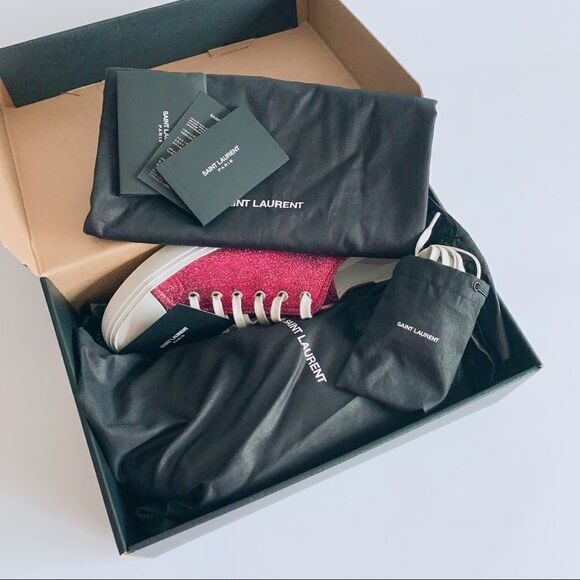 ⭕️ SAINT LAURENT Sneakers Low Pink Glitter YSL - Picture 11 of 11